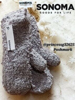 𝗦𝗢𝗡𝗢𝗠𝗔 Women's Cold Weather Fuzzy Cozy Teddy Sherpa Mittens Grey (Size OS)
